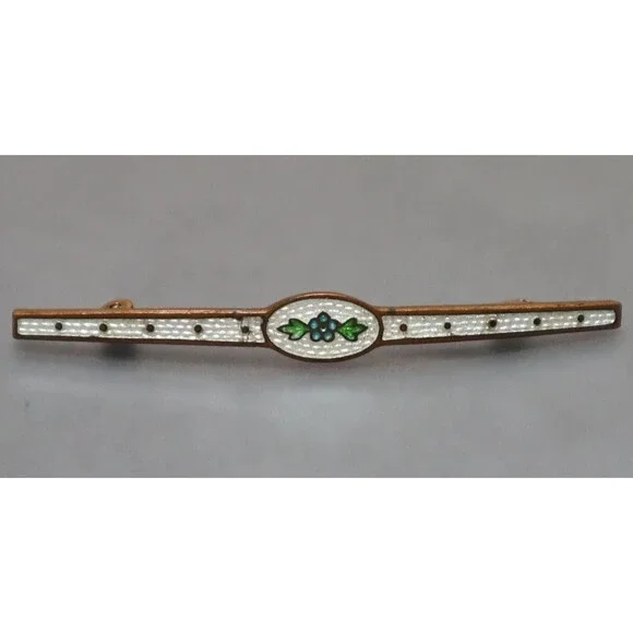 Art Deco Guilloche Enamel Bar Brooch Vintage Pin - Picture 2 of 4